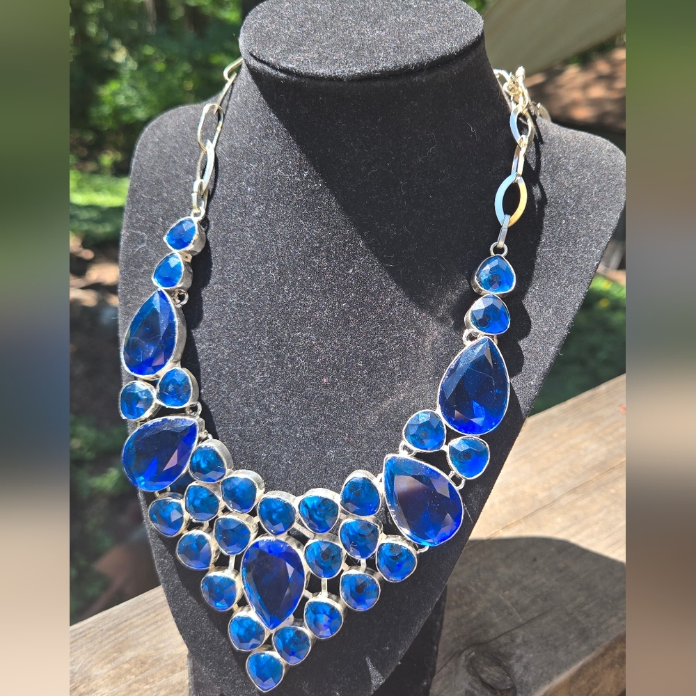 HOST PICK 🎉🎊 Sapphire & Topaz Sterling Statement Bib Necklace - Picture 8 of 11